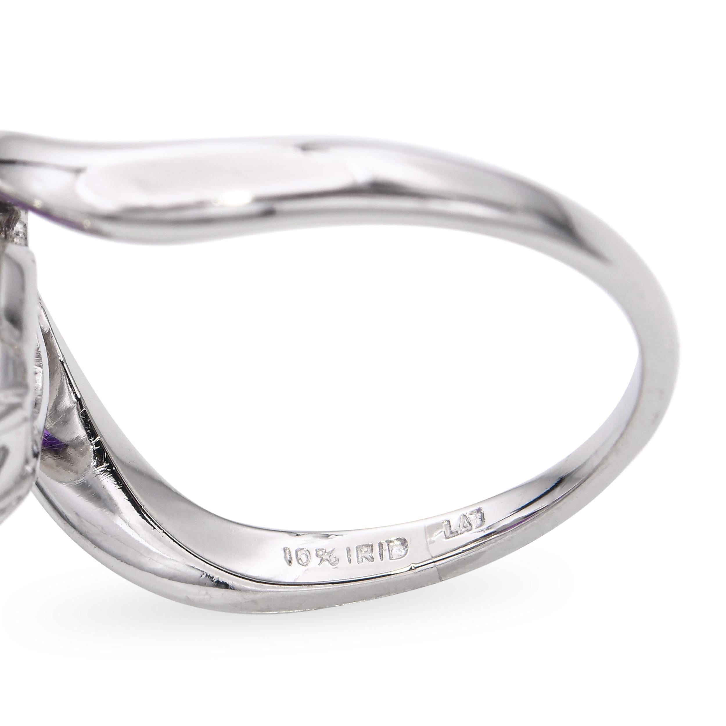 Vintage F & F Felger Platin Amethyst Herz und Diamant Offset Ring im Angebot 3