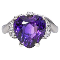 Vintage F & F Felger Platinum Amethyst Heart and Diamond Offset Ring