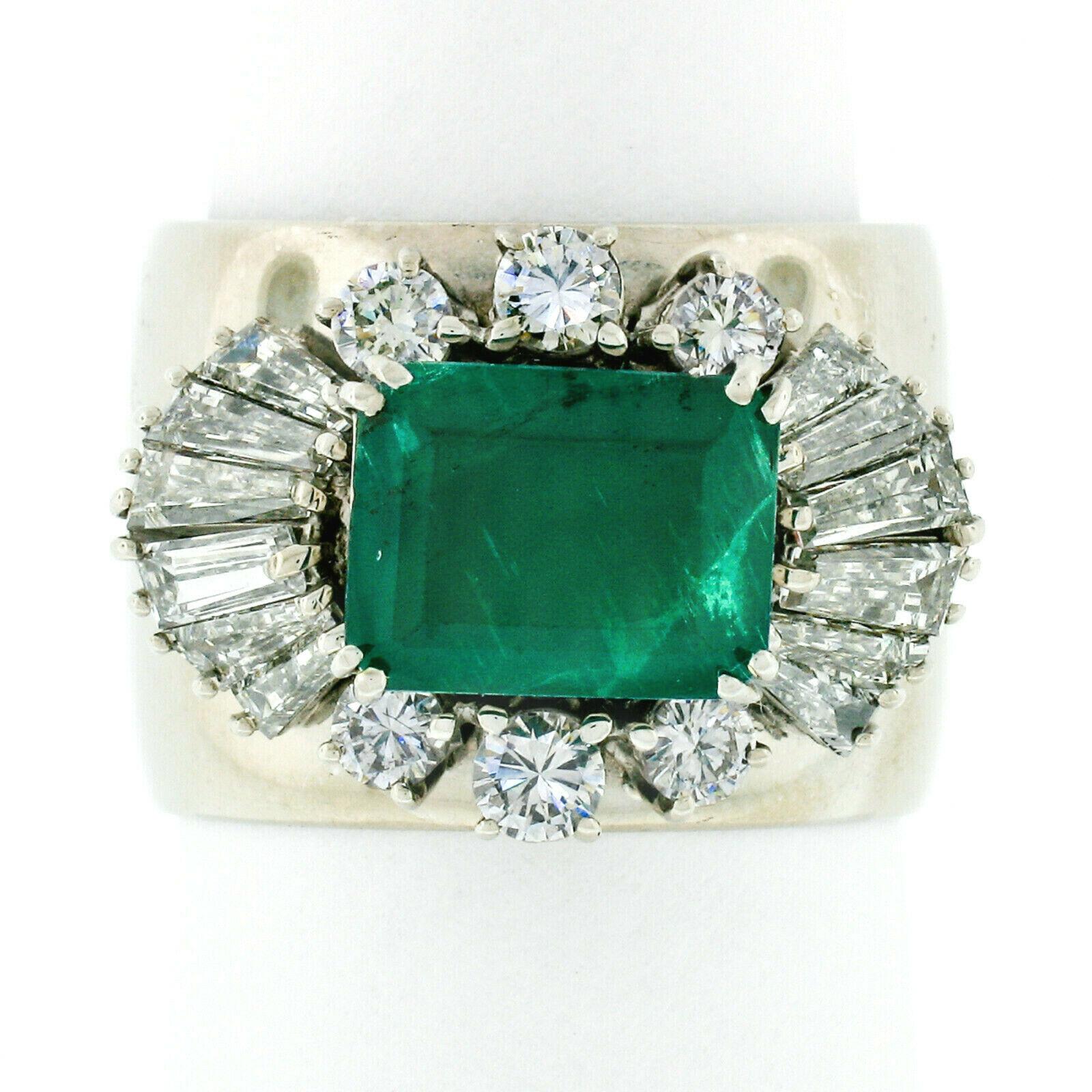Emerald Cut Vintage F. Moroni 18k Gold 2.35ct GIA Emerald Diamond Wide Cocktail Band Ring