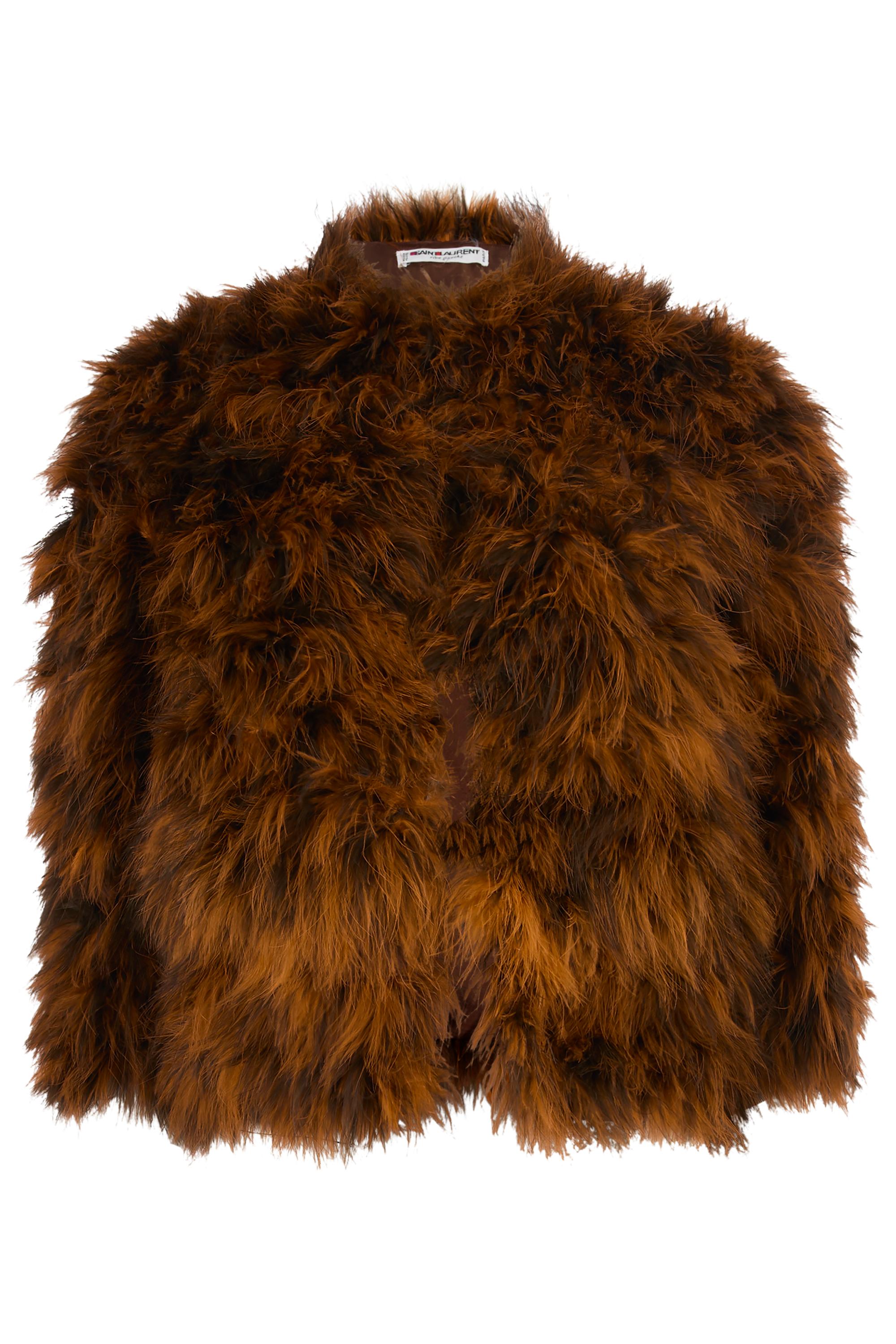 Vintage F&F 1981 Yves Saint Laurent Giacca in piume di marabù arancione bruciato In condizioni ottime in vendita a London, GB