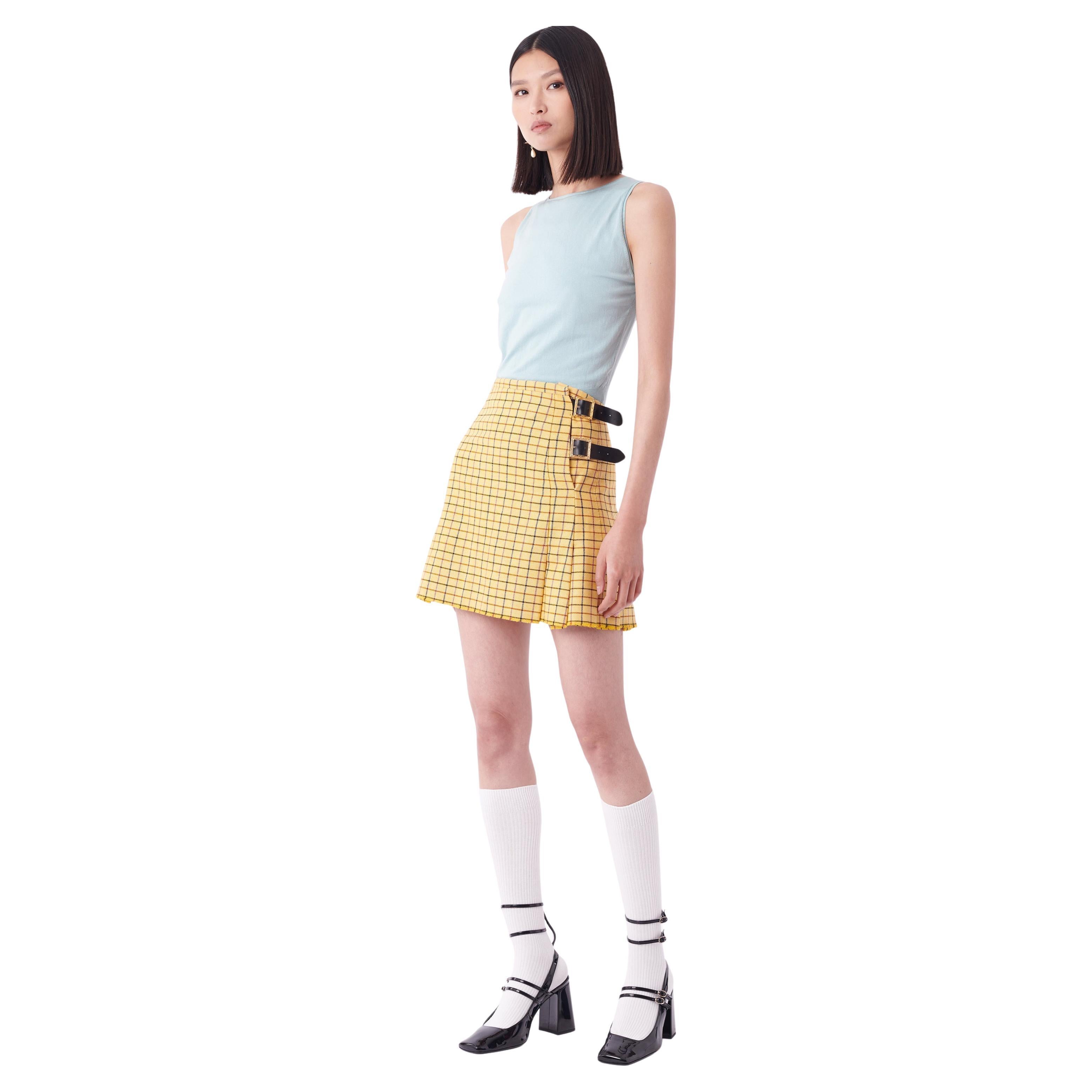 Vintage F/W 1993 Anglomania Yellow Check Skirt For Sale