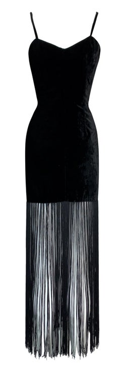 Vintage F/W 1993 Dolce & Gabbana Runway Black Velvet Fringe Mini Dress