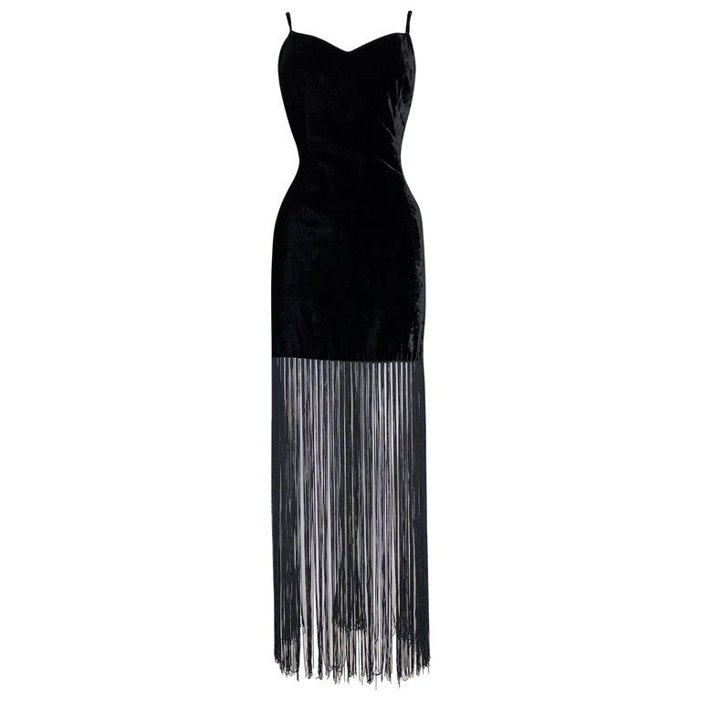 Vintage F/W 1993 Dolce and Gabbana Runway Black Velvet Fringe Mini ...