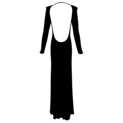 Vintage F/W 1996 Gucci Tom Ford Vestido con escote en pico sin espalda y charreteras L/S 42