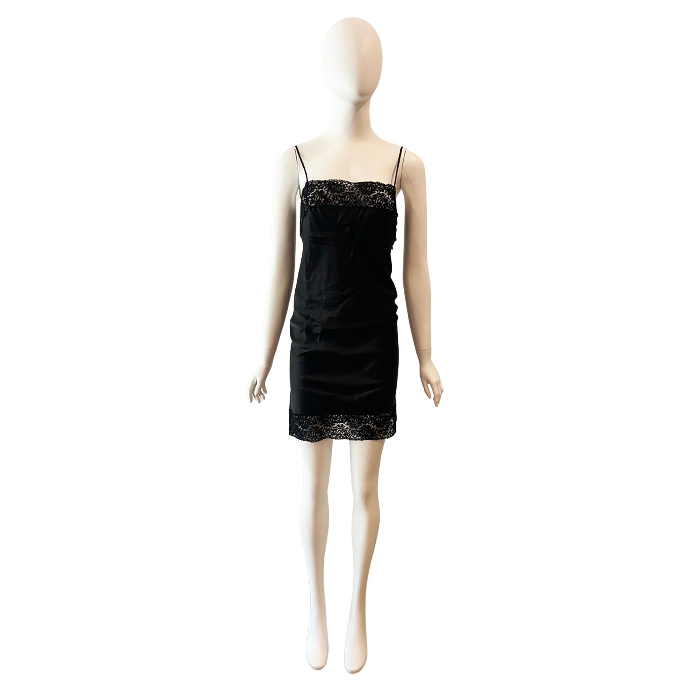 Vintage F/W 1997 Christian Dior by John Galliano Black Lace Satin Mini Dress