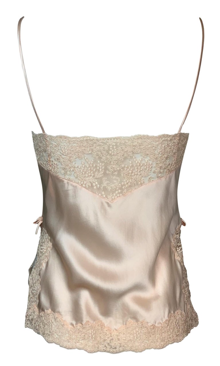 Beige Vintage F/W 1997 Christian Dior by John Galliano Peach Satin Lace Bows Cami Top For Sale