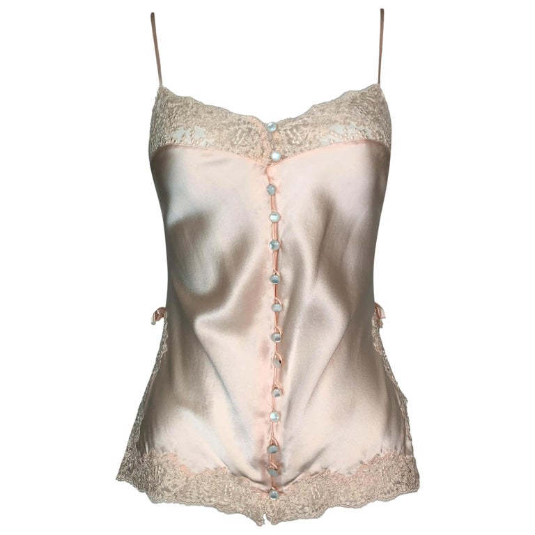 Vintage F/W 1997 Christian Dior by John Galliano Peach Satin Lace Bows Cami Top For Sale