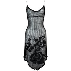 Vintage F/W 1997 Dolce & Gabbana Laufsteg Schwarzes durchsichtiges Strickkleid