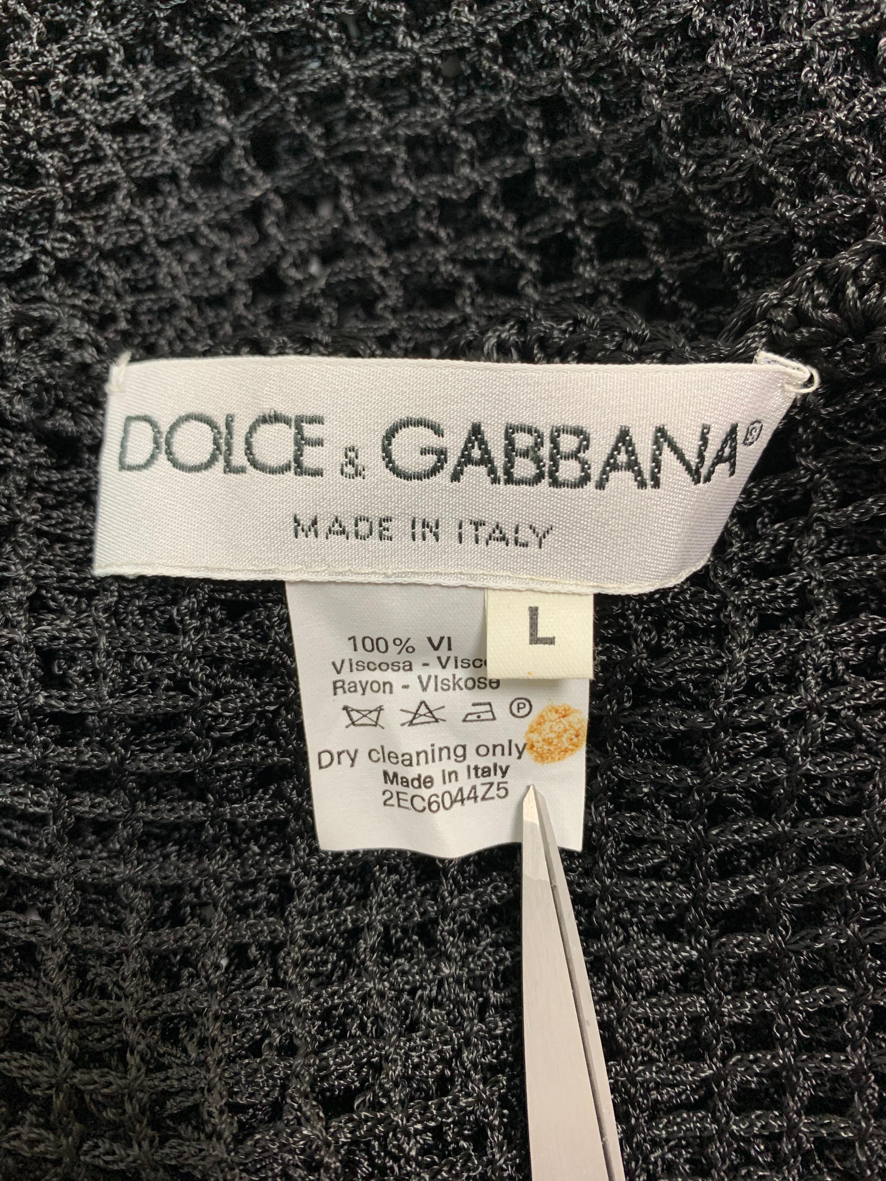 Vintage F/W 1997 Dolce & Gabbana Runway Sheer Black Knit Floral Dress In Good Condition In Yukon, OK