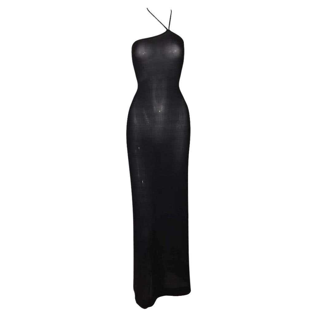 Vintage F/W 1997 Gucci by Tom Ford Sheer Black Halter Maxi Dress For ...