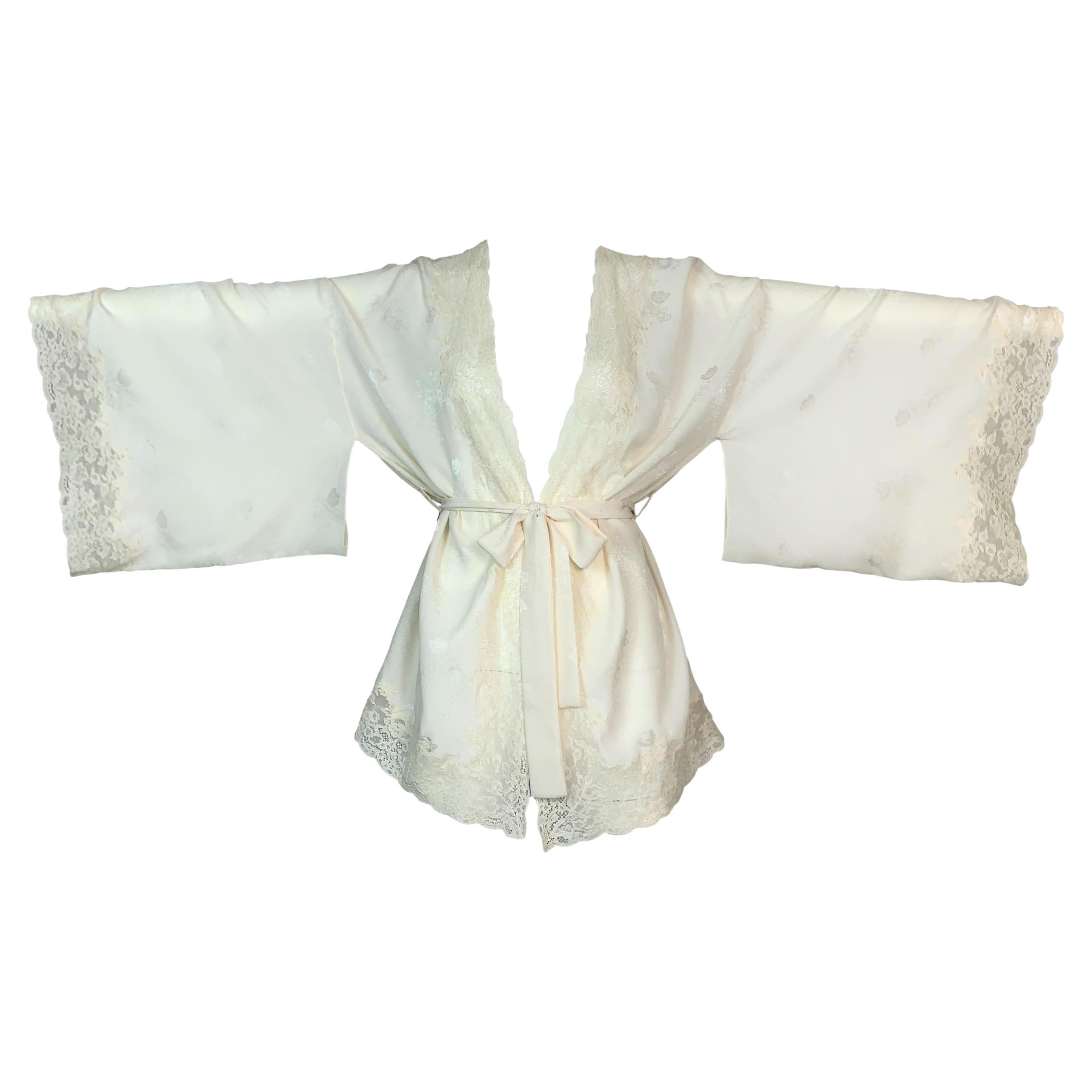 Vintage F/W 1998 Christian Dior John Galliano Ivory Silk Floral Lace Kimono