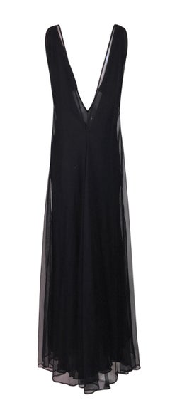 Vintage F/W 1998 Gucci by Tom Ford Runway Sheer Black Tulle Plunging Dress 42