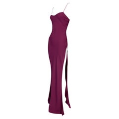 Vintage F/W 1999 Christian Dior John Galliano Magenta High Slit Gown Dress