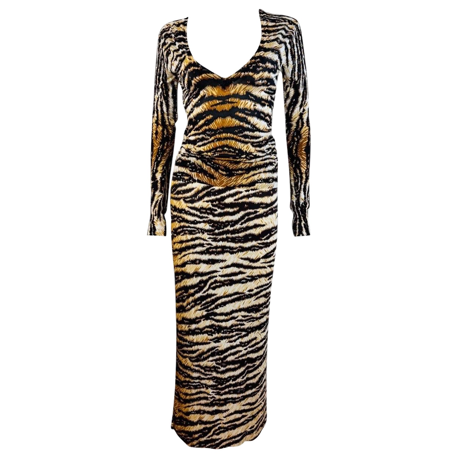 Vintage H/W 1999 Dolce + Gabbana Tiger Print Pullover Maxirock Set im Angebot