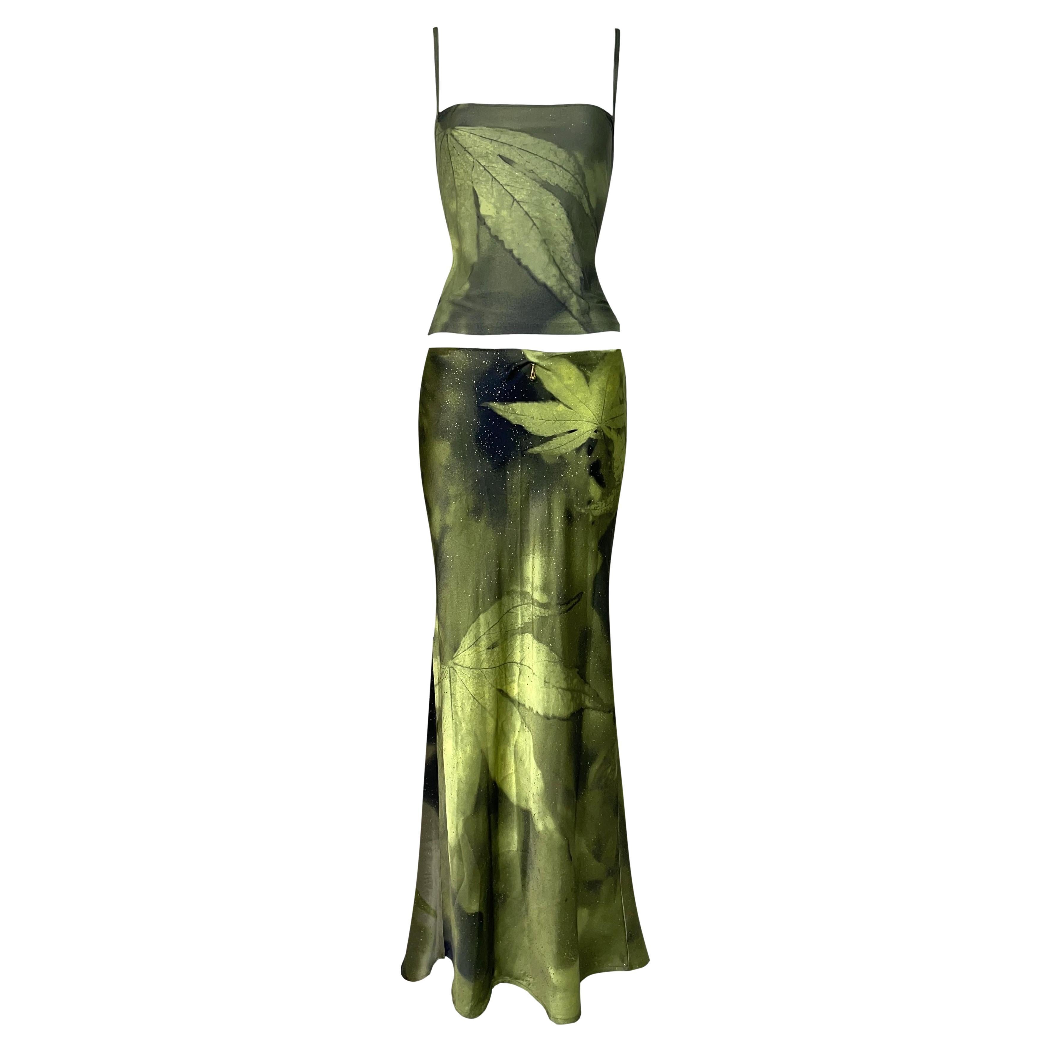 Vintage F/W 1999 Roberto Cavalli Green Crop Top & Maxi Skirt Set