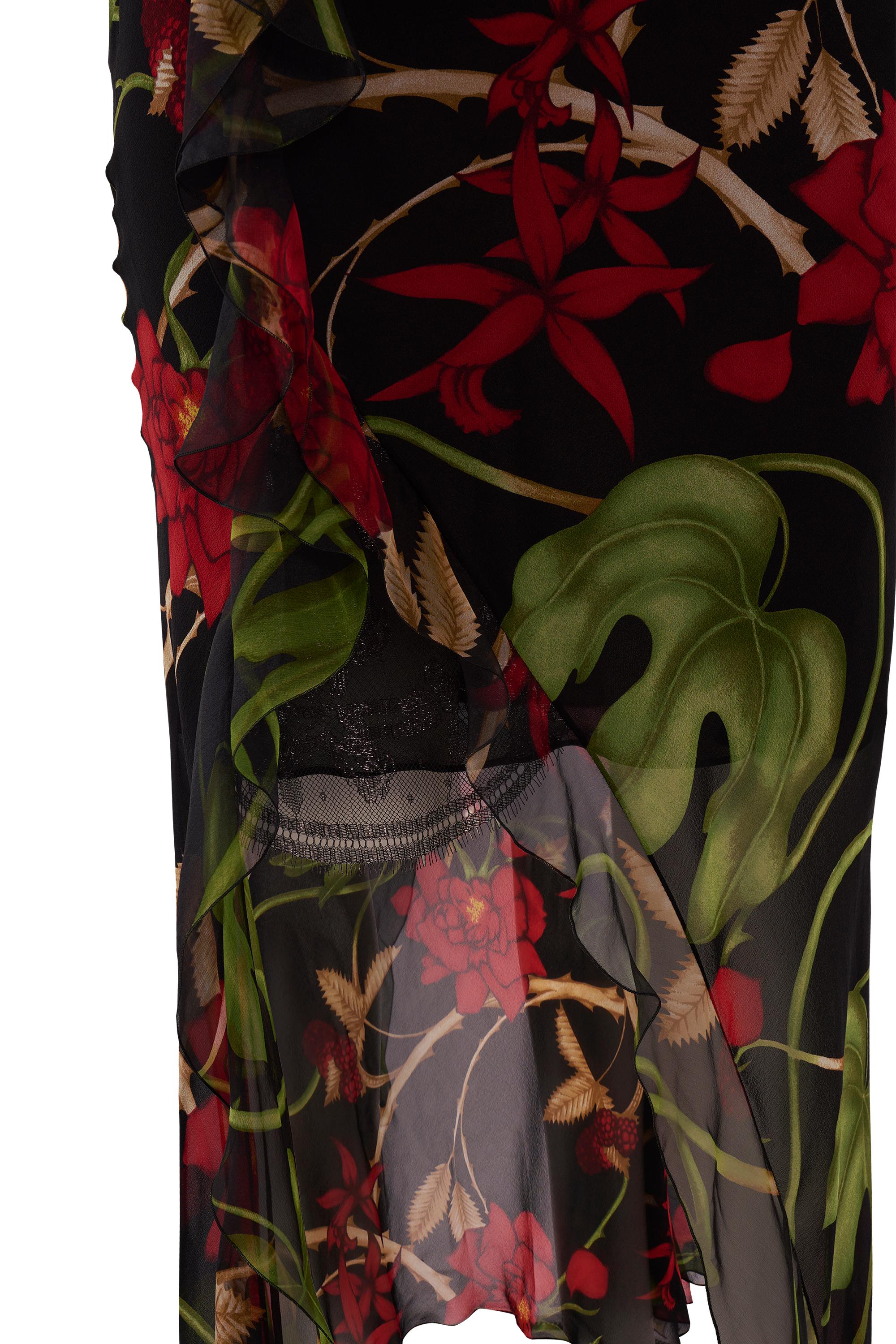 Noir Robe en soie à fleurs coupée en biais Christian Dior par John Galliano, A/H 2002 en vente