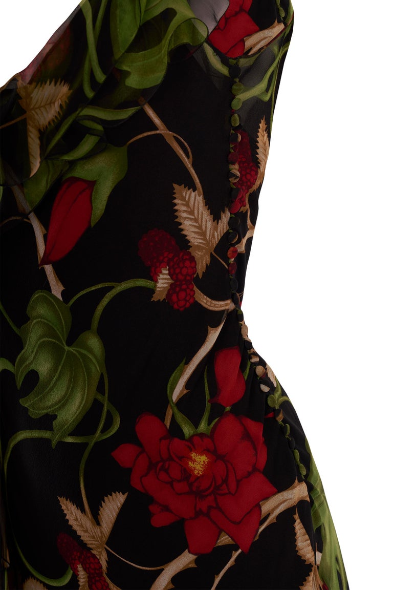 christian dior multicolor floral print silk dress 2002 Vintage F/W 2002 Christian Dior by John Galliano Floral Bias Cut Silk Gown  For Sale at 1stDibs