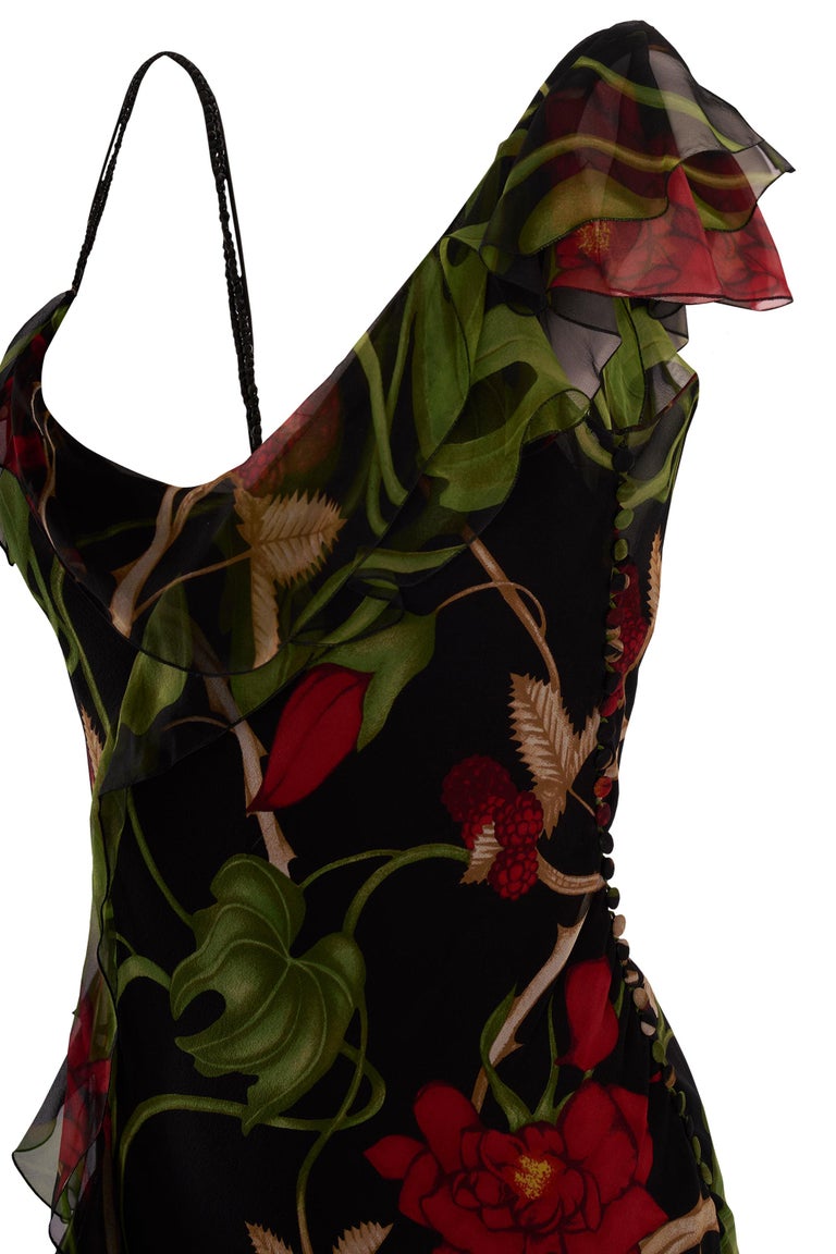 christian dior multicolor floral print silk dress 2002 Christian Dior by John Galliano Floral Bias Cut Silk Evening Dress, fw 2002