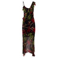 Abito vintage A/I 2002 Christian Dior for Christian Dior by John Galliano in seta con taglio di sbieco floreale