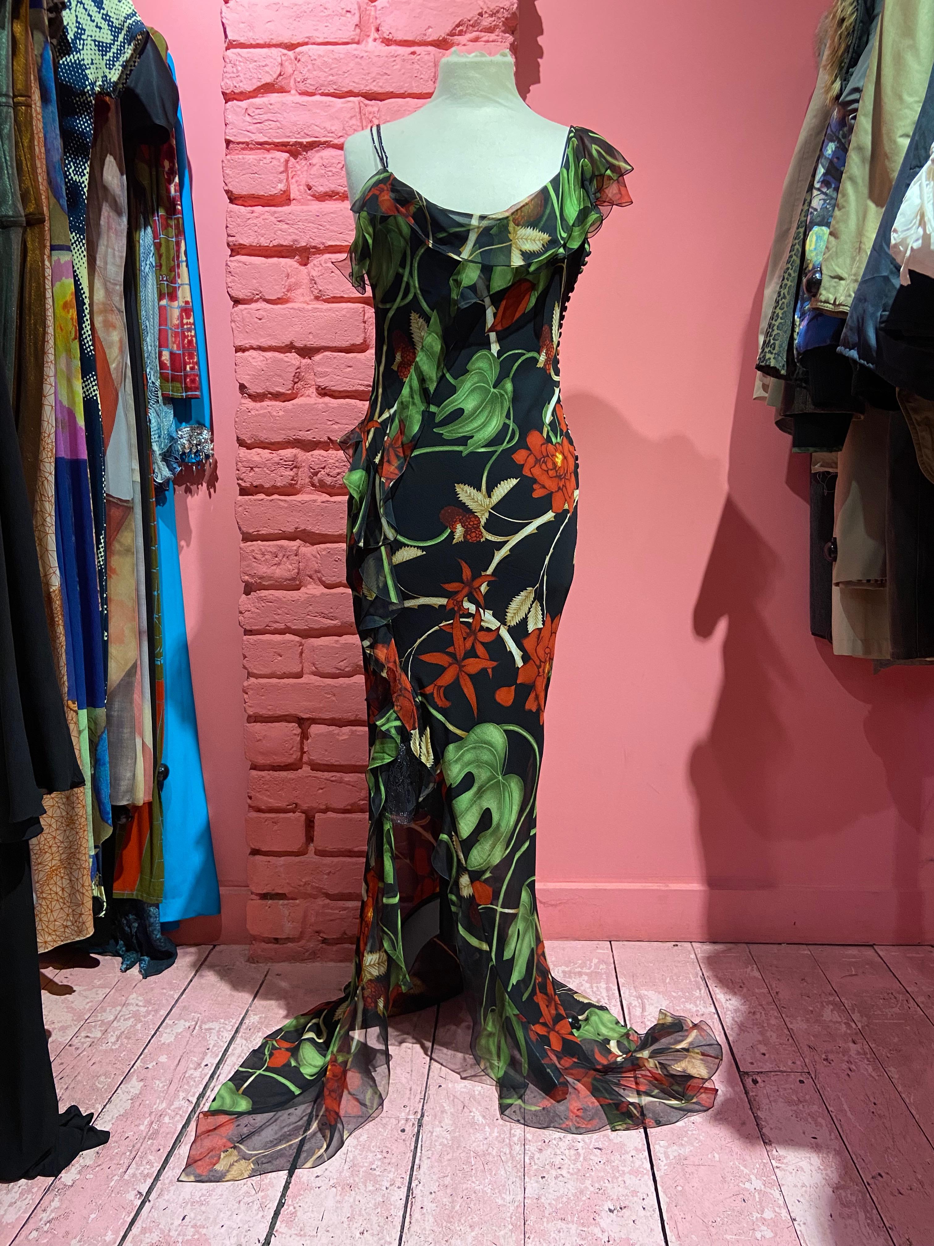 Vintage F/W 2002 Christian Dior by John Galliano Floral Bias Cut Silk Gown In Excellent Condition For Sale In London, GB
