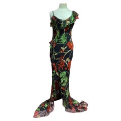 Vintage F/W 2002 Christian Dior by John Galliano Floral Bias Cut Silk Gown