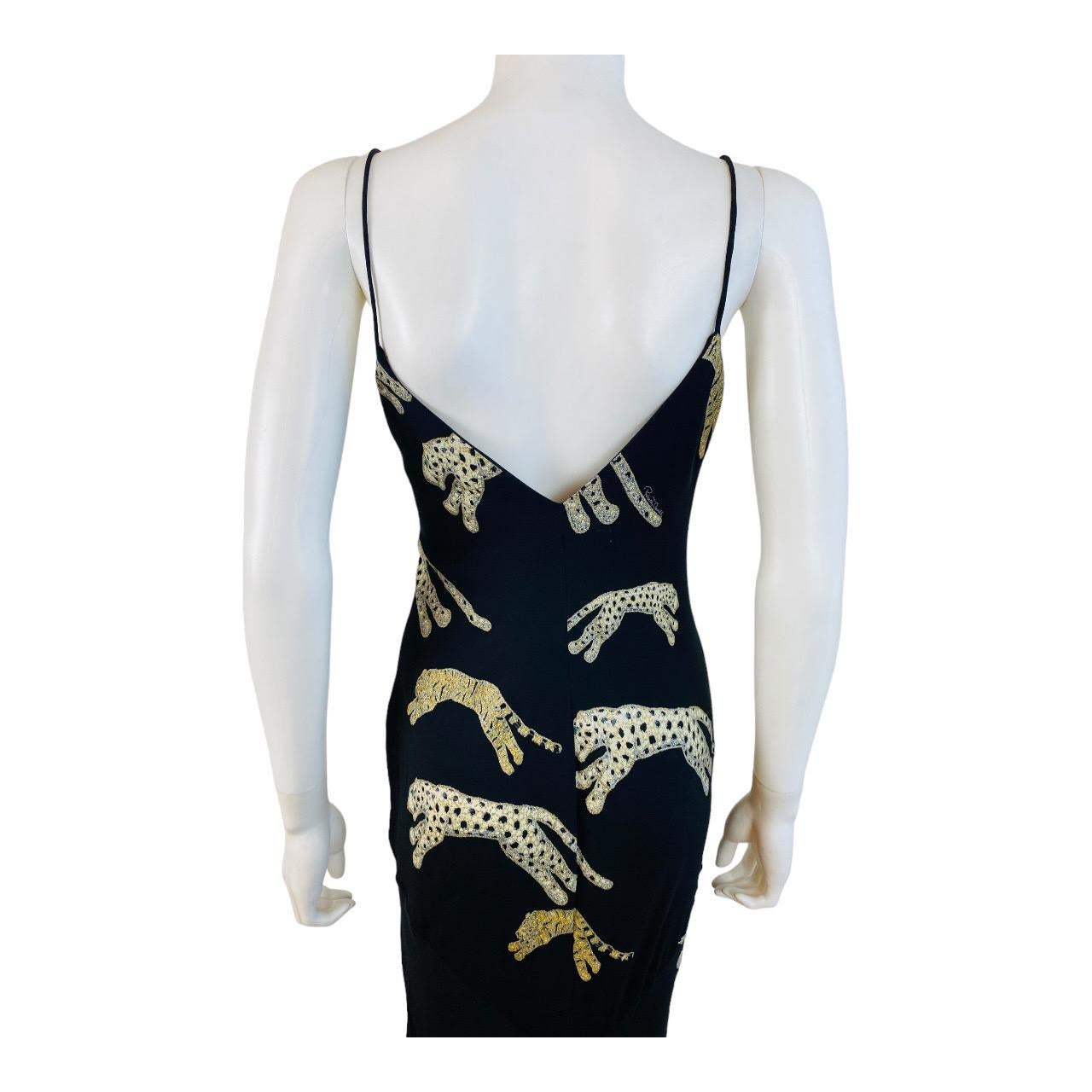 Vintage F/W 2002 Roberto Cavalli Black Silk Slip Maxi Dress Gown Leopard Cheetah For Sale 6