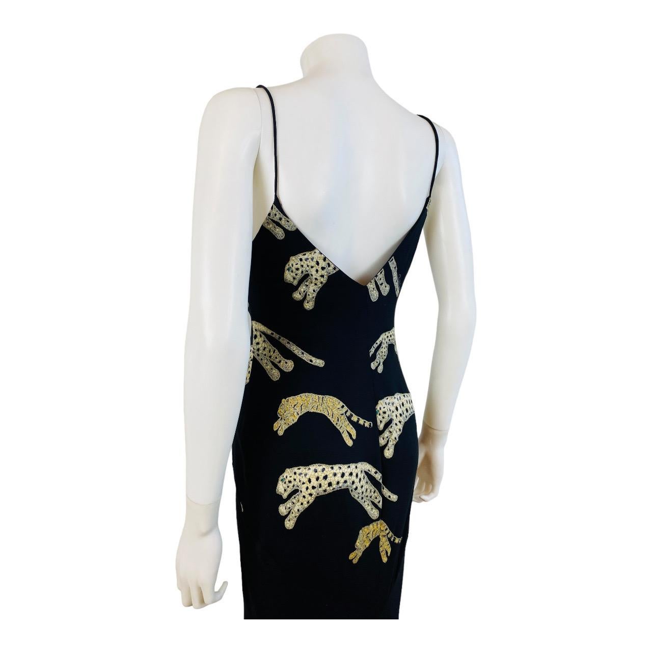 Vintage F/W 2002 Roberto Cavalli Black Silk Slip Maxi Dress Gown Leopard Cheetah For Sale 7