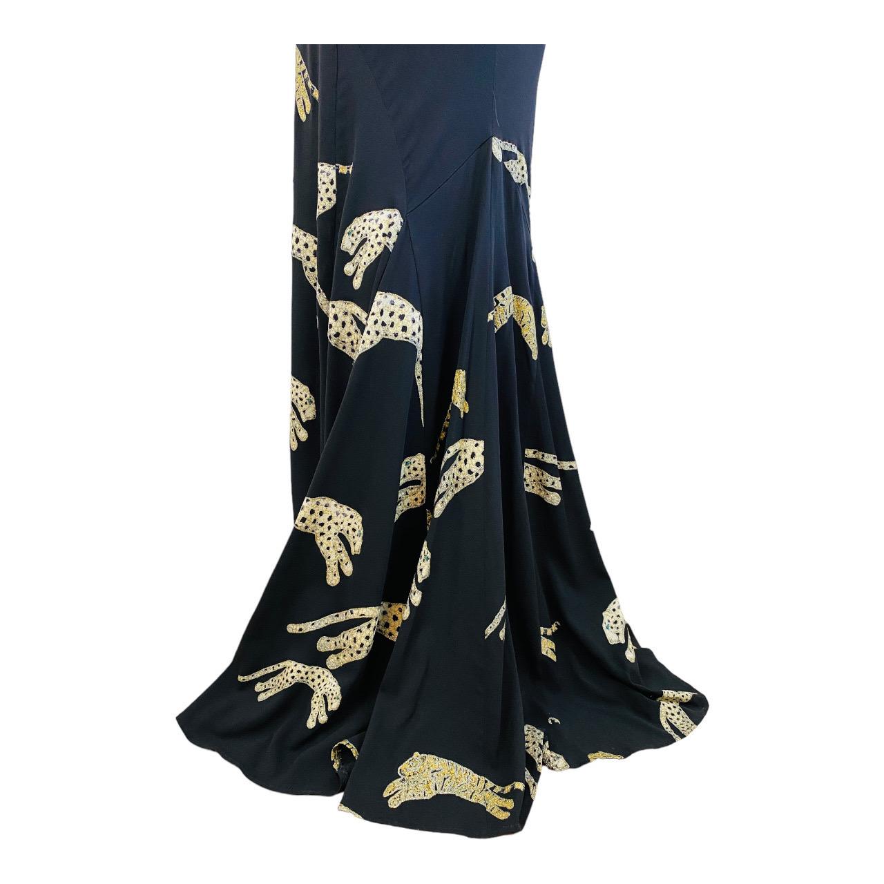 Vintage F/W 2002 Roberto Cavalli Black Silk Slip Maxi Dress Gown Leopard Cheetah For Sale 8