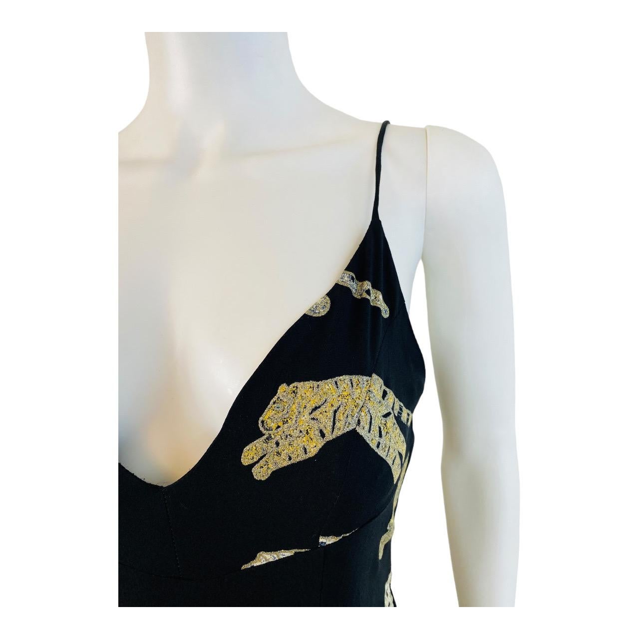 Robe longue en soie noire imprimée guépard léopard vintage Roberto Cavalli, A/H 2002 Pour femmes en vente