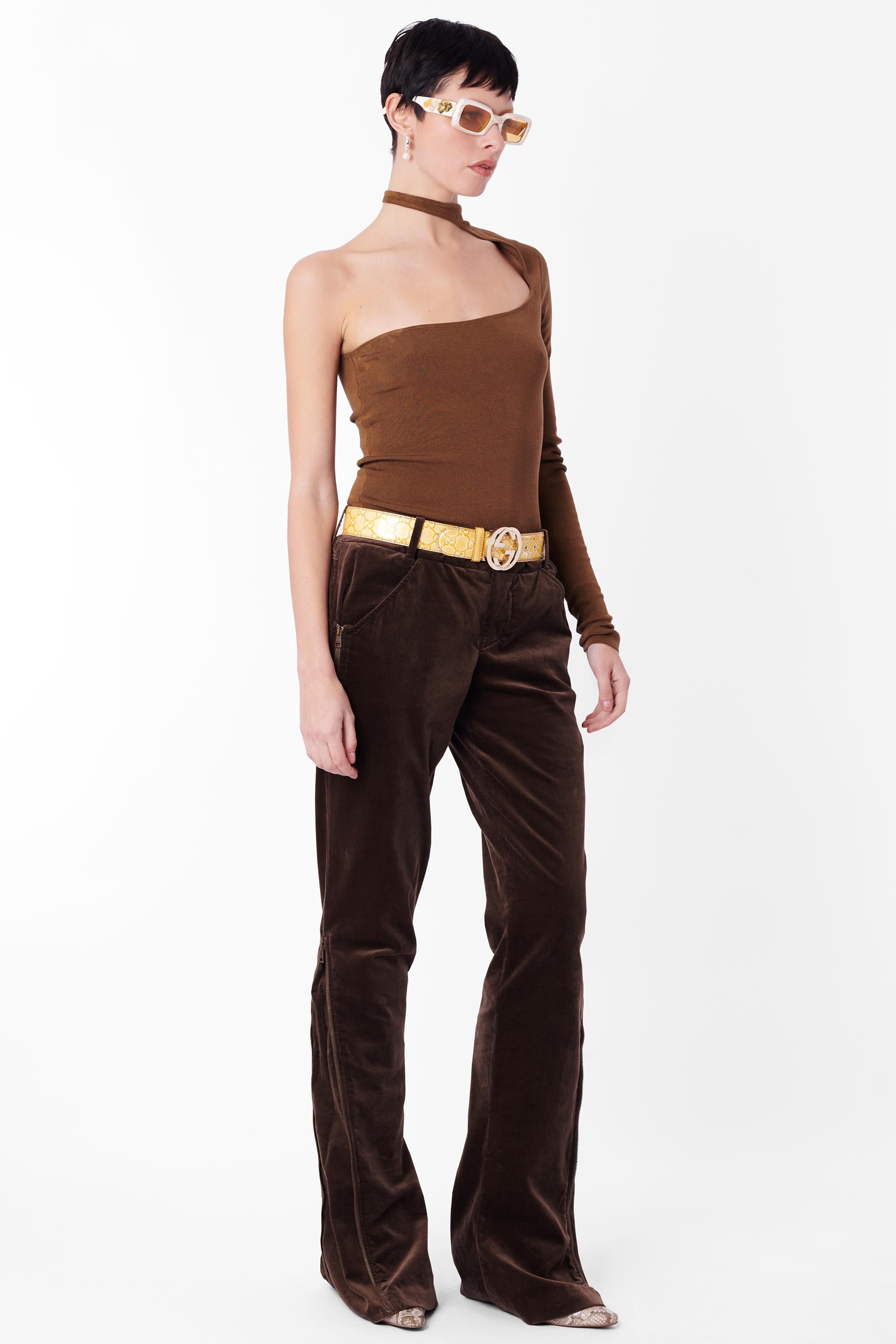 Vintage F/W 2003 Brown Velvet Zip Trousers In Excellent Condition For Sale In London, GB