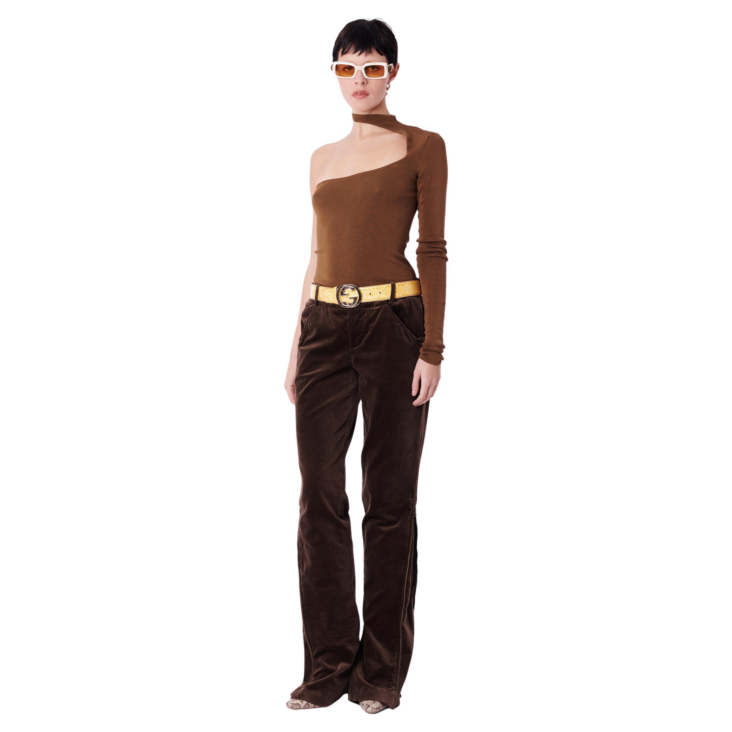 Vintage F/W 2003 Brown Velvet Zip Trousers For Sale