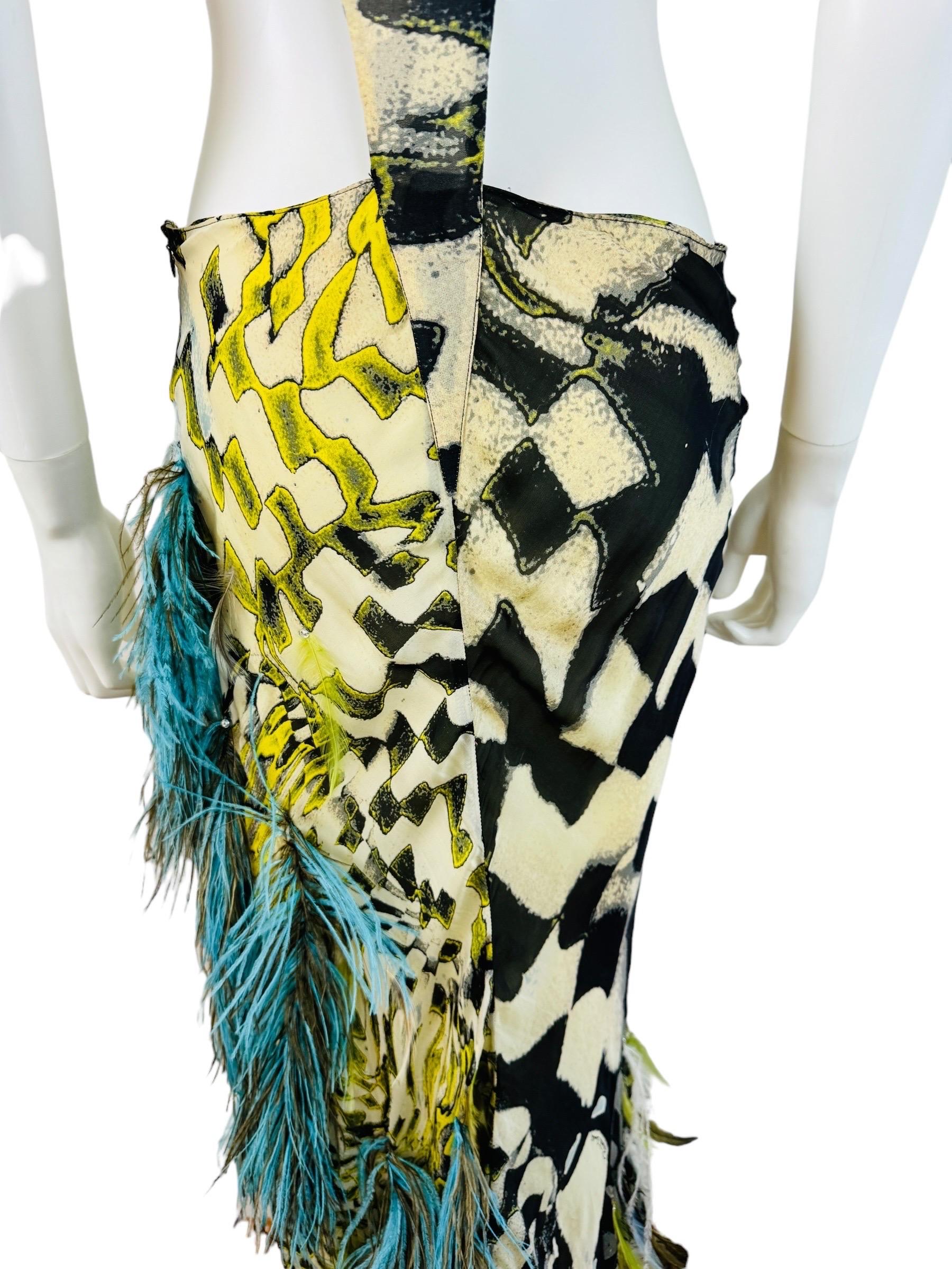 Vintage F/W 2003 Runway Roberto Cavalli Beaded Cut Out Feather Gown Dress 12