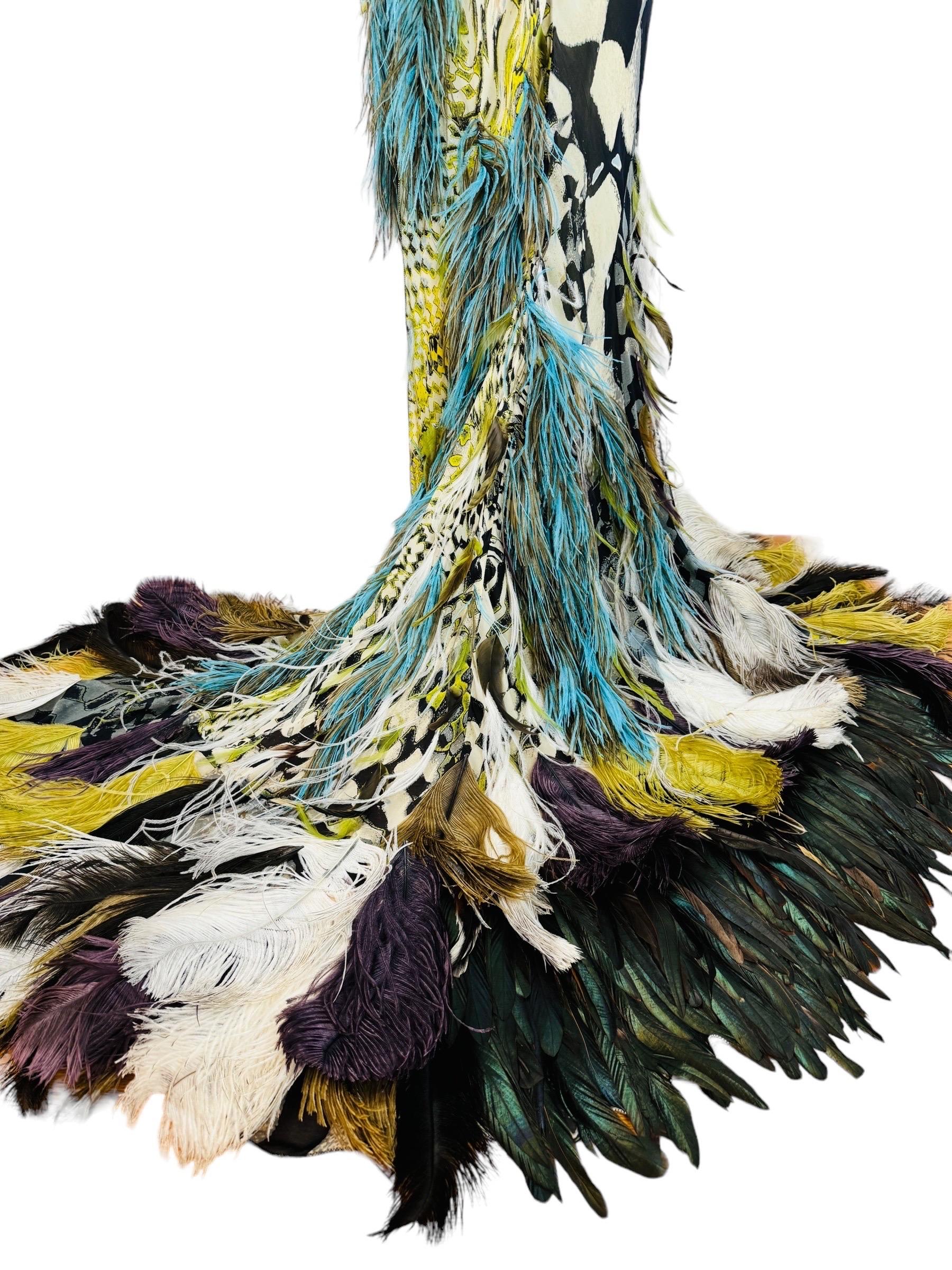 Vintage F/W 2003 Runway Roberto Cavalli Beaded Cut Out Feather Gown Dress 13