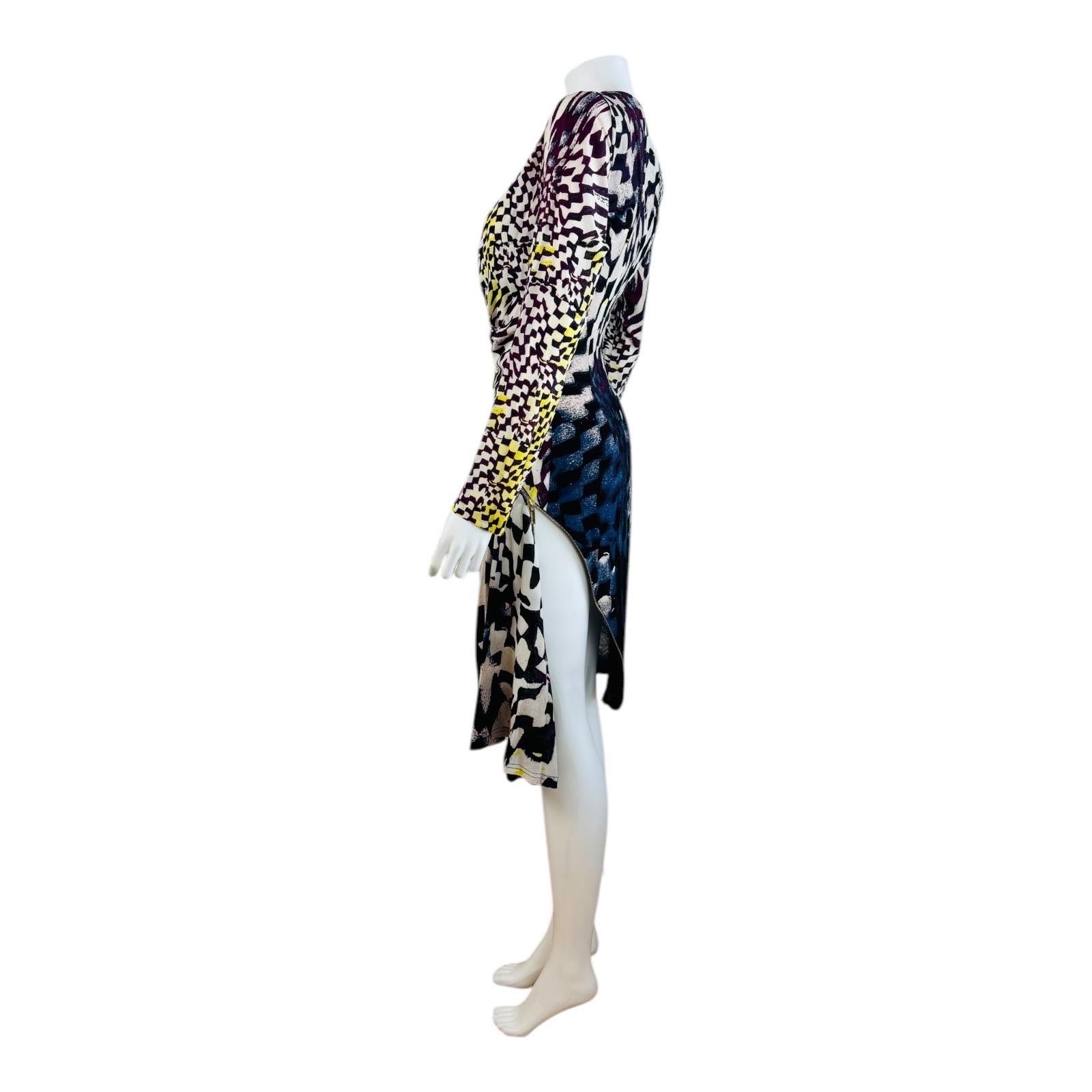 Vintage F/W 2003 Y2K Roberto Cavalli Geometric Dress Zipper Midi Dress For Sale 5