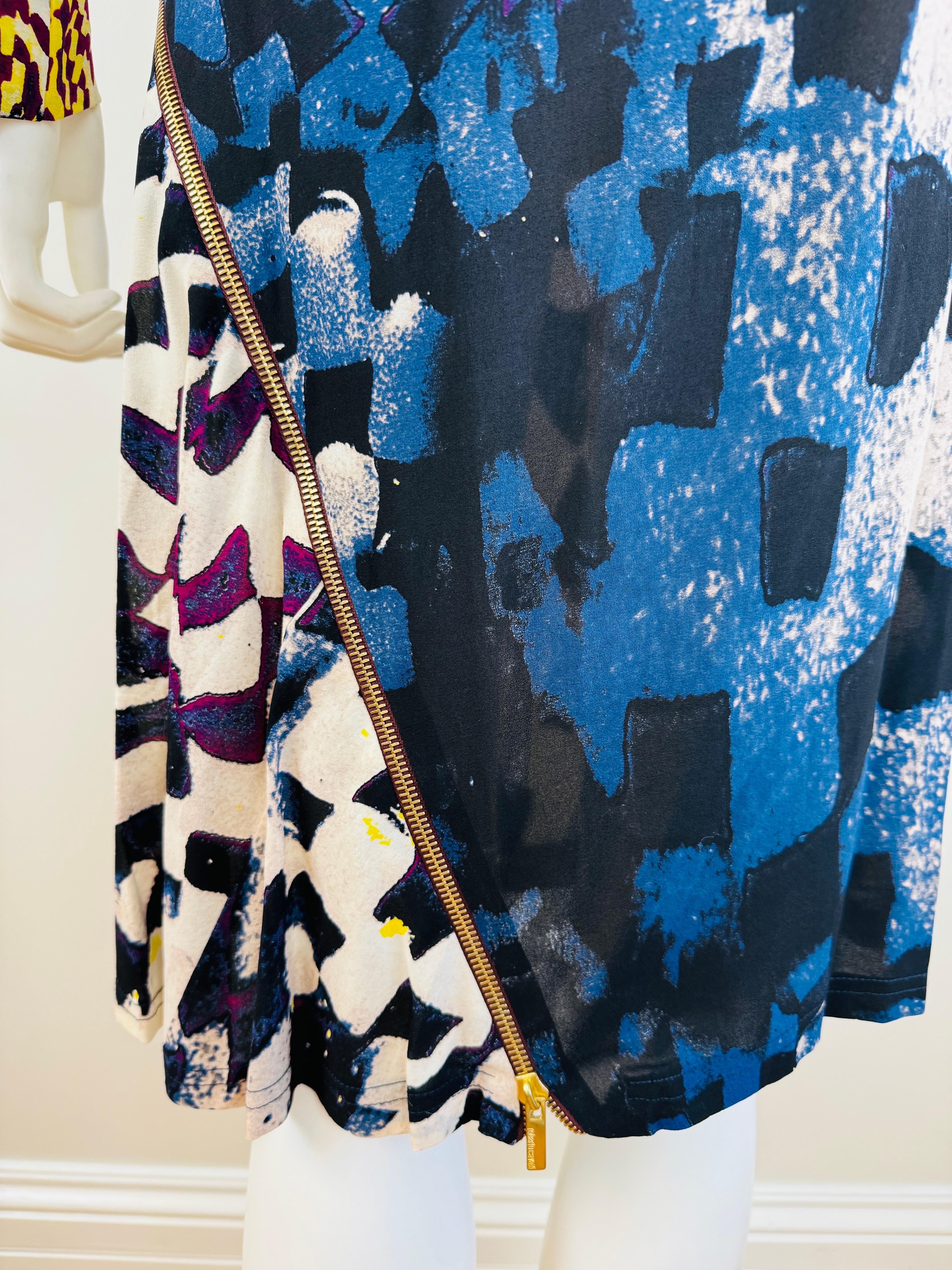 Vintage F/W 2003 Y2K Roberto Cavalli Geometric Dress Zipper Midi Dress For Sale 7