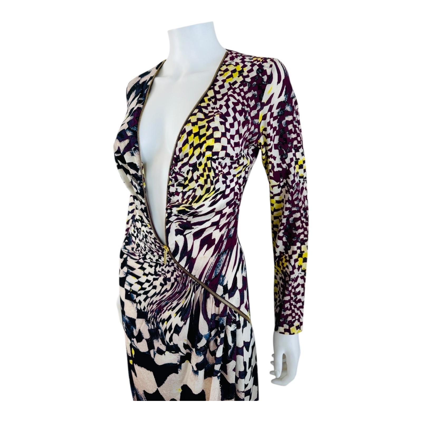 Women's Vintage F/W 2003 Y2K Roberto Cavalli Geometric Dress Zipper Midi Dress For Sale