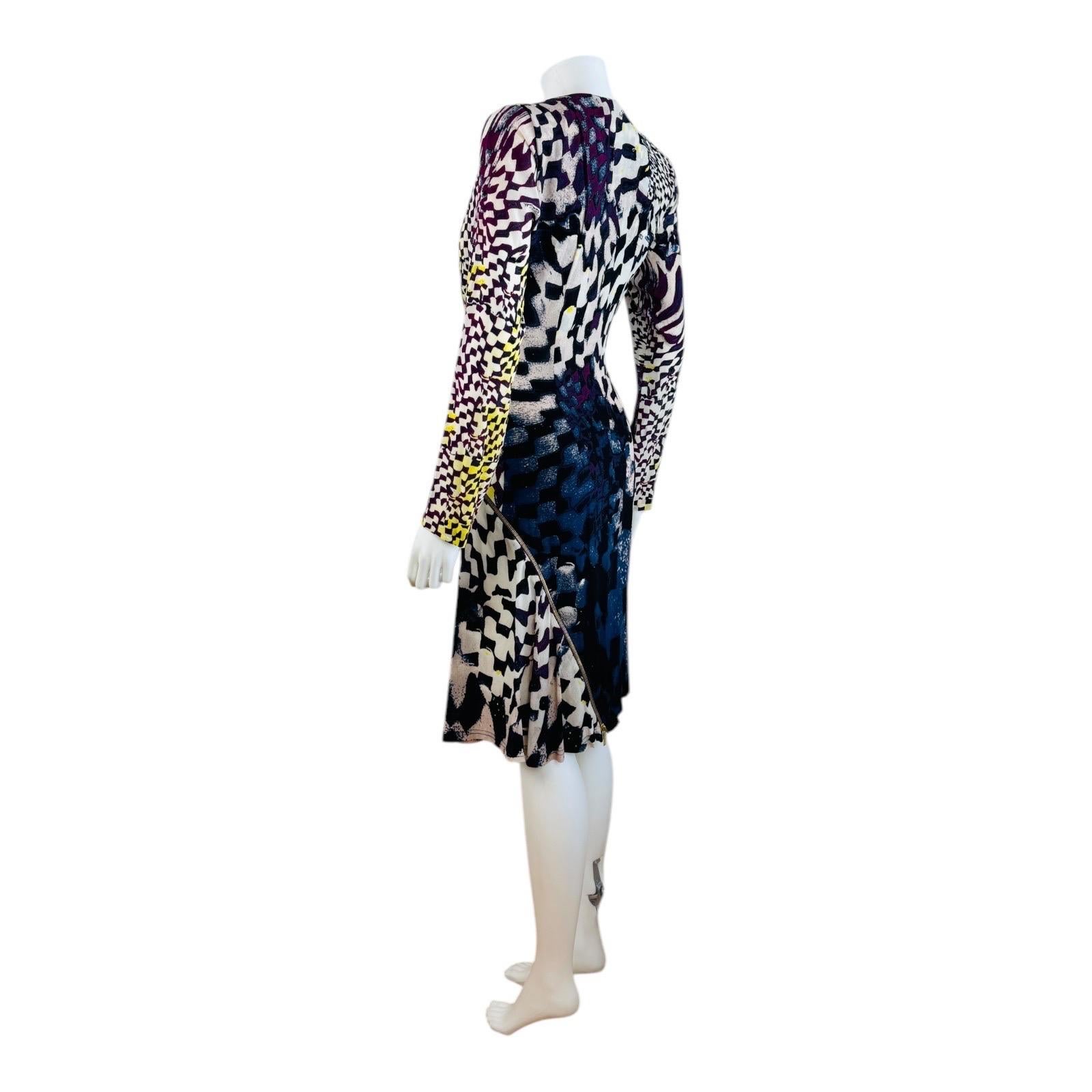 Vintage F/W 2003 Y2K Roberto Cavalli Geometric Dress Zipper Midi Dress For Sale 1