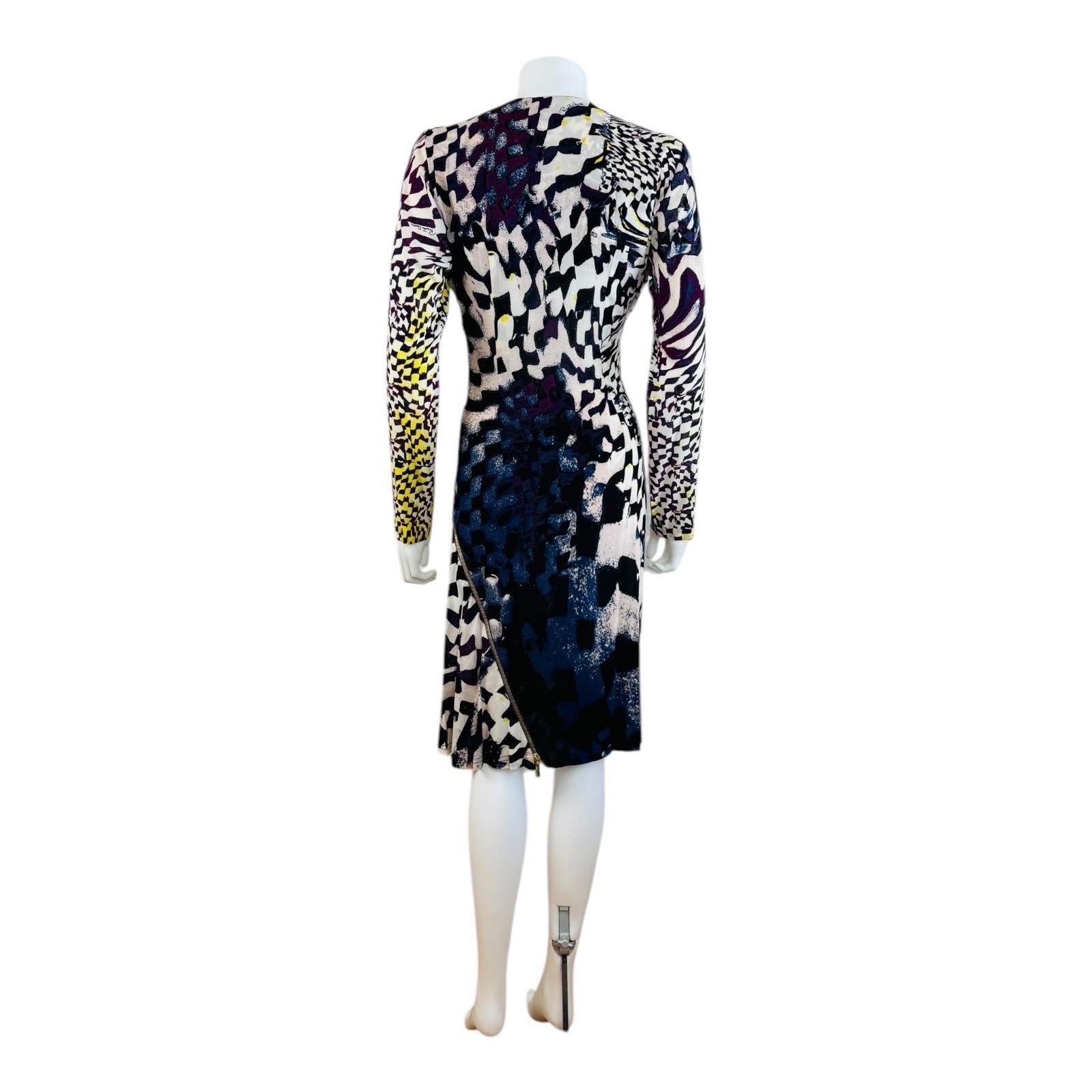 Vintage F/W 2003 Y2K Roberto Cavalli Geometric Dress Zipper Midi Dress For Sale 2