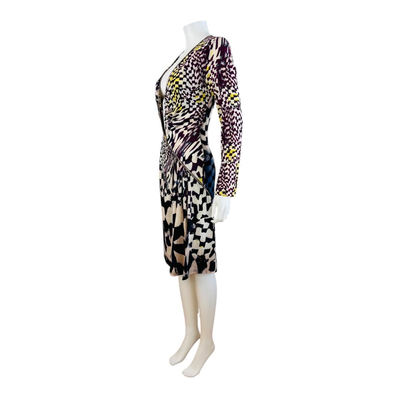 Vintage F/W 2003 Y2K Roberto Cavalli Geometric Dress Zipper Midi Dress For Sale 3