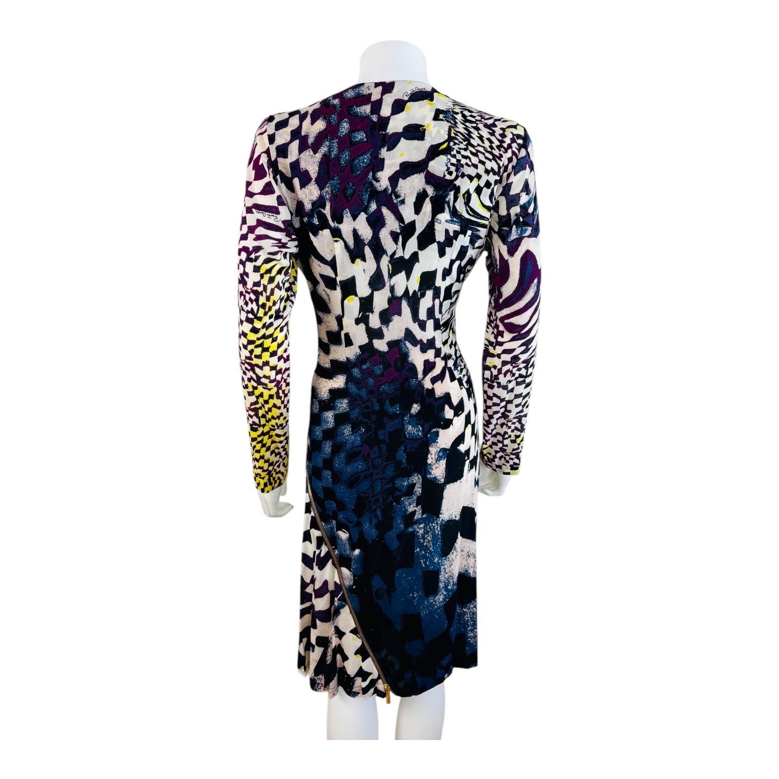 Vintage F/W 2003 Y2K Roberto Cavalli Geometric Dress Zipper Midi Dress For Sale 4