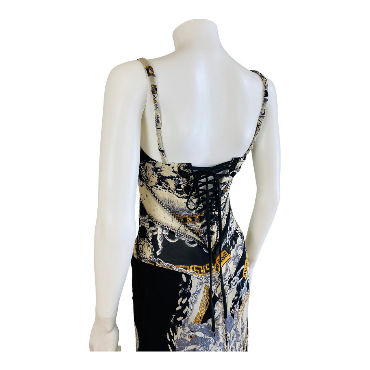 Vintage F/W 2003 Y2K Roberto Cavalli Silk Constellation Dress Gown Lace Up Back For Sale 5