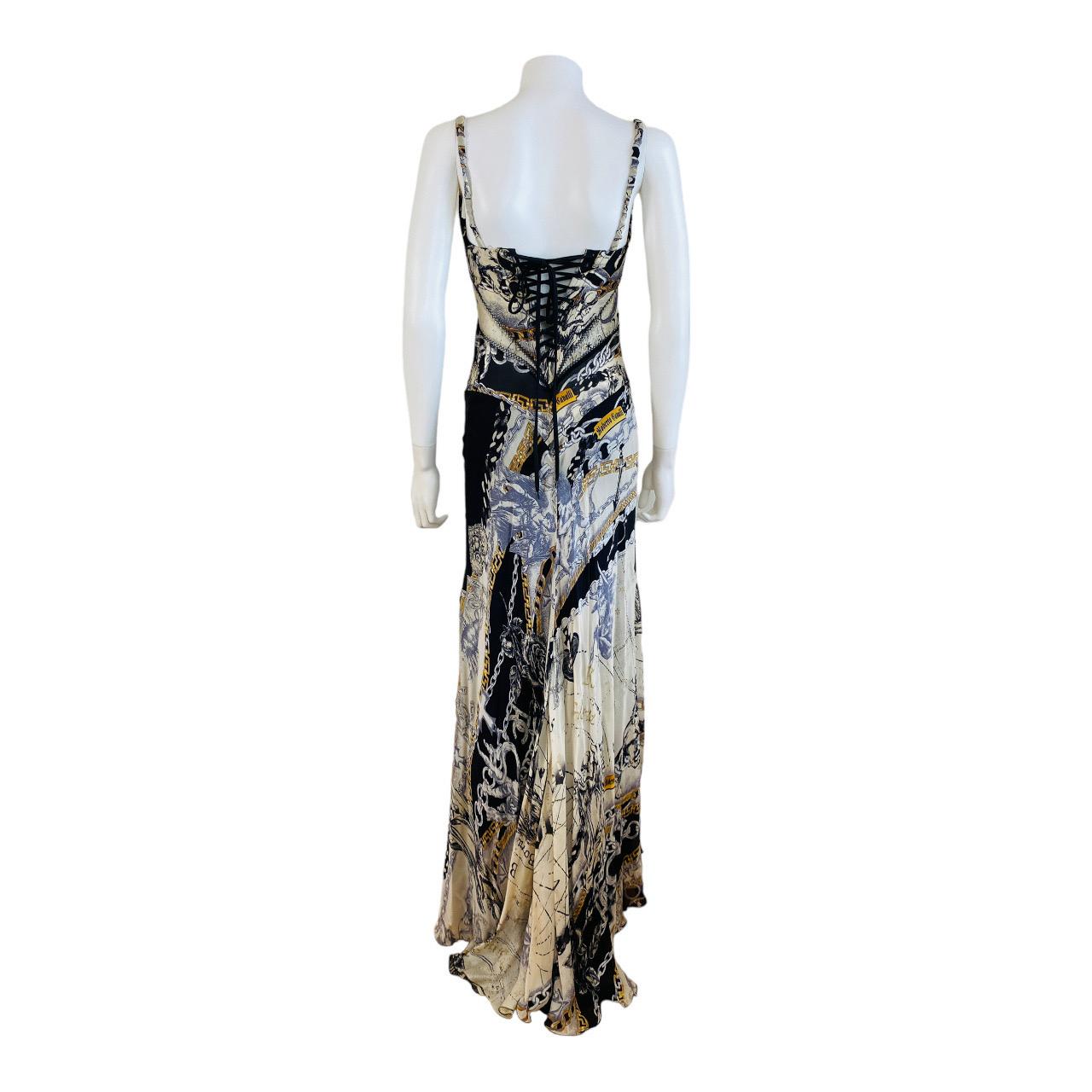 Vintage F/W 2003 Y2K Roberto Cavalli Silk Constellation Dress Gown Lace Up Back For Sale 6