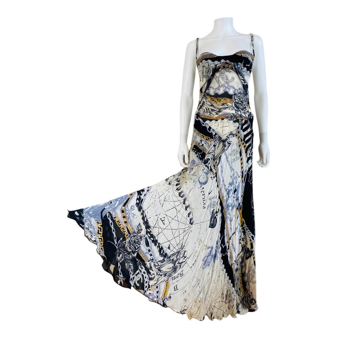 Women's Vintage F/W 2003 Y2K Roberto Cavalli Silk Constellation Dress Gown Lace Up Back For Sale