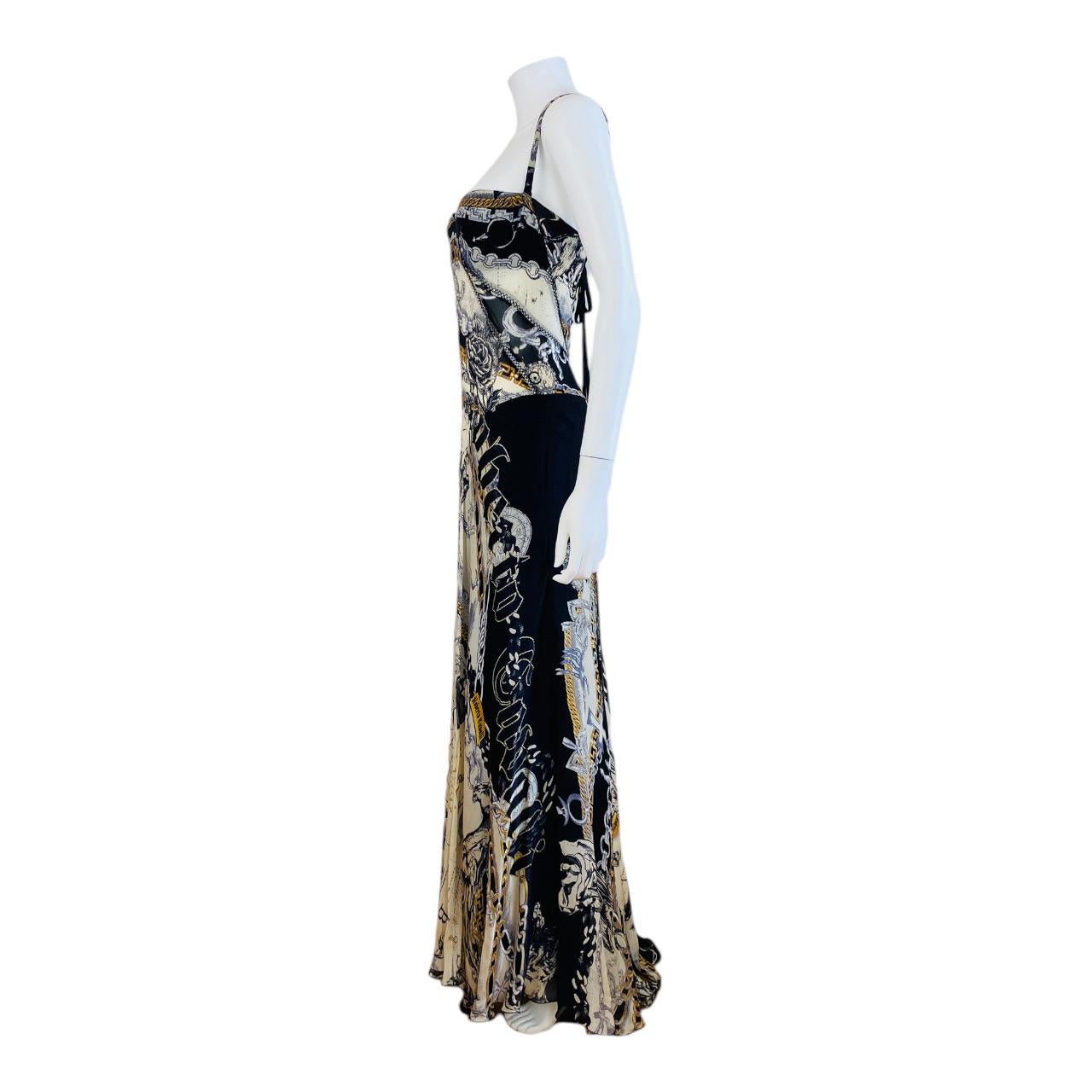 Vintage F/W 2003 Y2K Roberto Cavalli Silk Constellation Dress Gown Lace Up Back For Sale 4