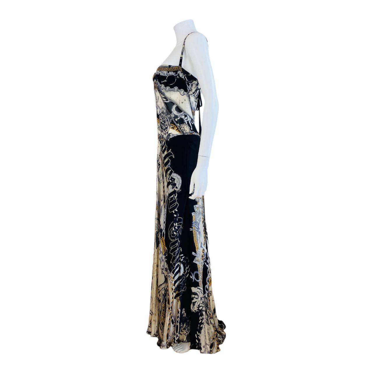 Vintage F/W 2003 Y2K Roberto Cavalli Silk Constellation Dress Gown Lace Up Back For Sale 3