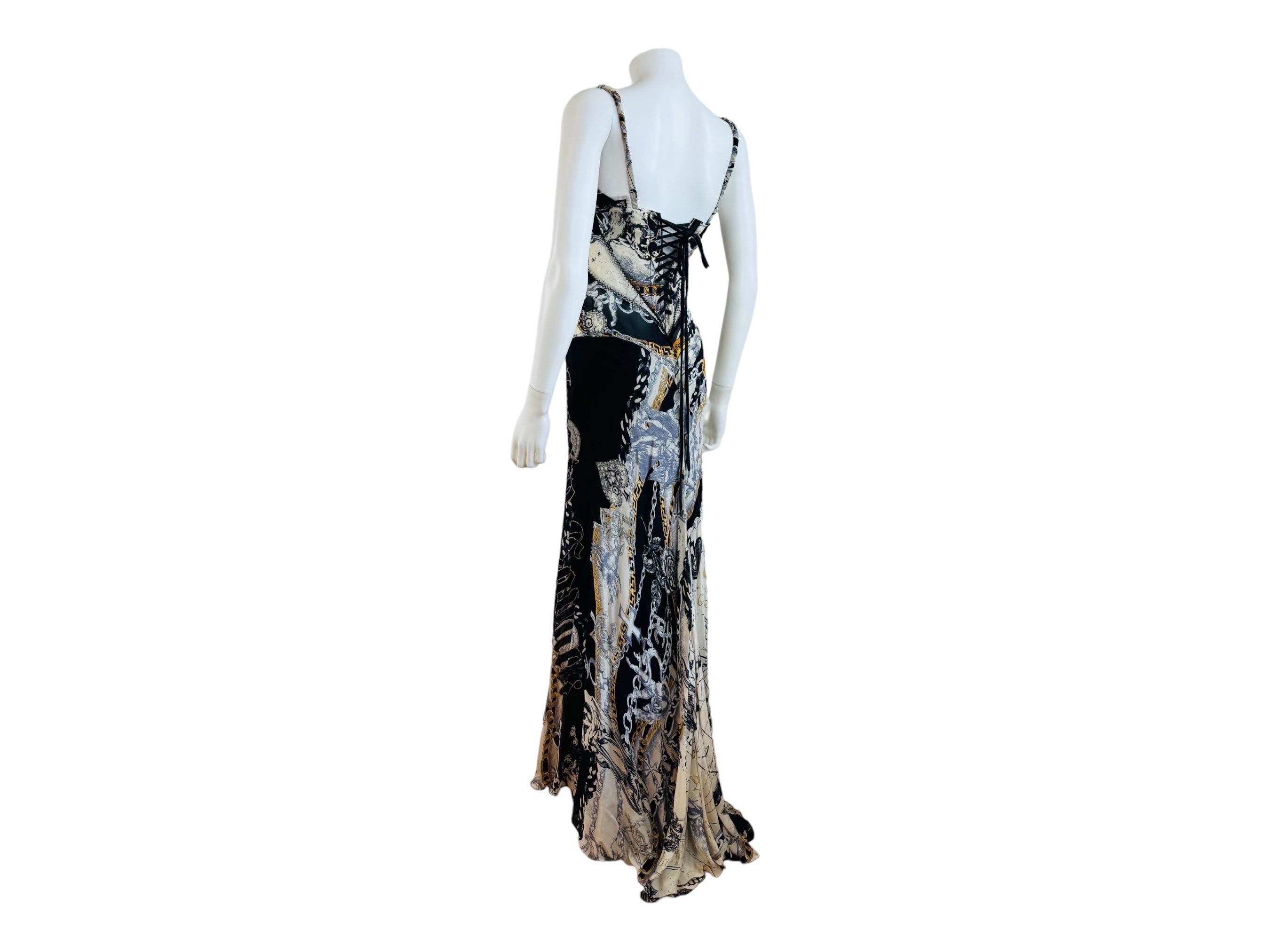 Vintage F/W 2003 Y2K Roberto Cavalli Silk Constellation Dress Gown Lace Up Back For Sale 4