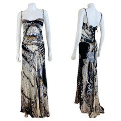 Vintage F/W 2003 Y2K Roberto Cavalli Silk Constellation Dress Gown Lace Up Back