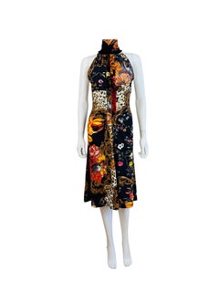 Vintage F/W 2005 Roberto Cavalli Negro Halter Keyhole Cut Out Midi Dress Floral