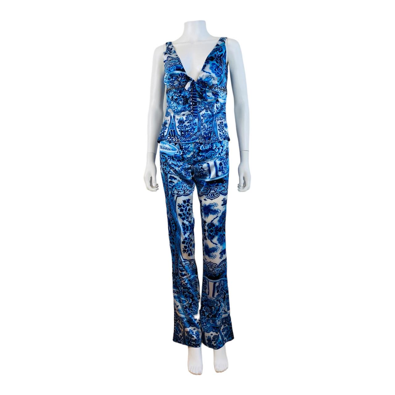 Vintage F/W 2005 Roberto Cavalli Chinoiserie Ming Vase Dragon Pants + 3 Tops For Sale 6