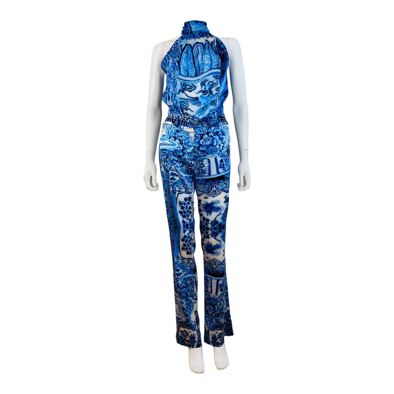 Vintage F/W 2005 Roberto Cavalli Chinoiserie Ming Vase Dragon Pants + 3 Tops For Sale 2